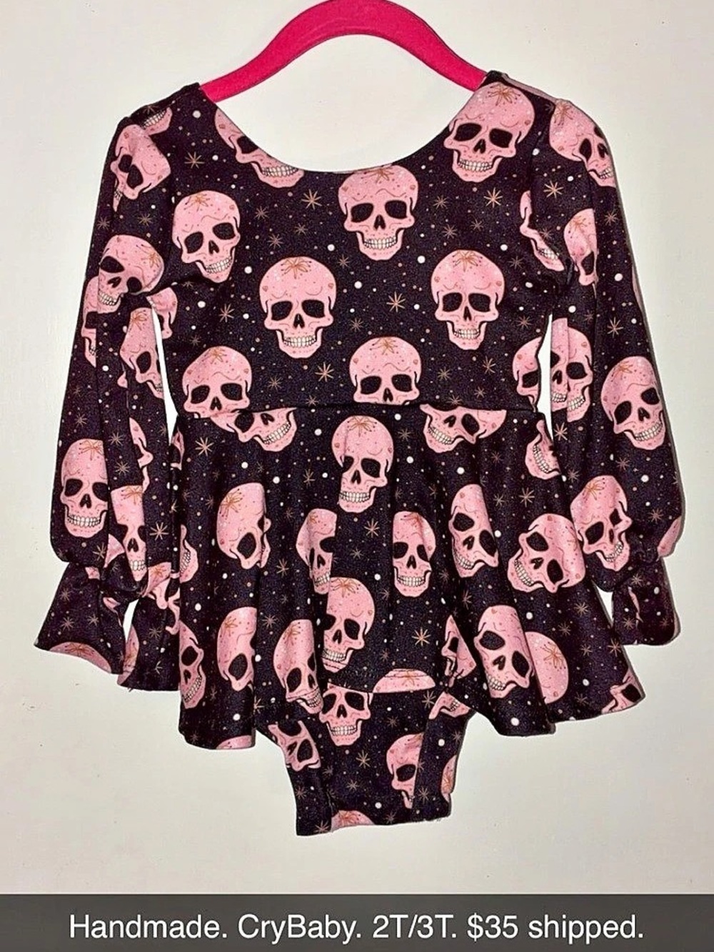 Girls 2T/3T Skull Print dress in Black & Pink